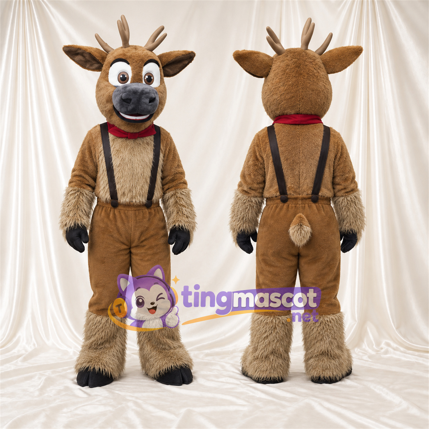 Brown Reindeer Mascot Costume - Brown Overalls Brown Reindeer Mascot Costume - Brown Overalls