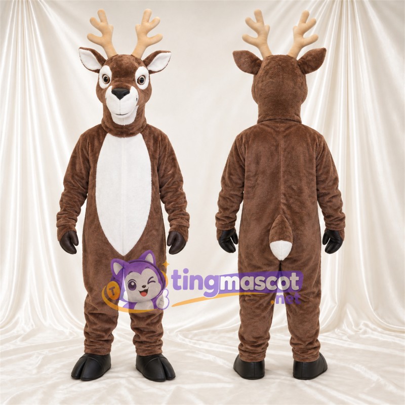 Brown Deer Mascot Costume - Tan Antlers and White Face