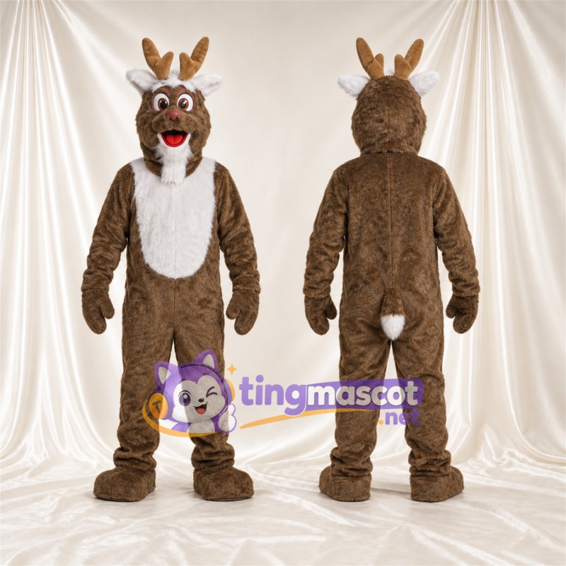 Costume de mascotte Cerf – marron – Torse (blanc); Petits bois