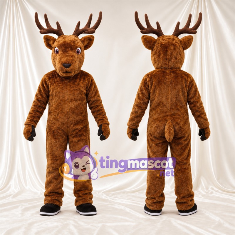 Brown Deer Mascot Costume - Brown Antlers and Black Hooves