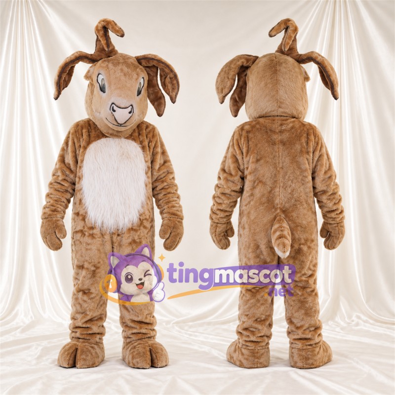 Costume de mascotte Créature fantastique – brun clair – Oreilles tombantes; Ventre (blanc)