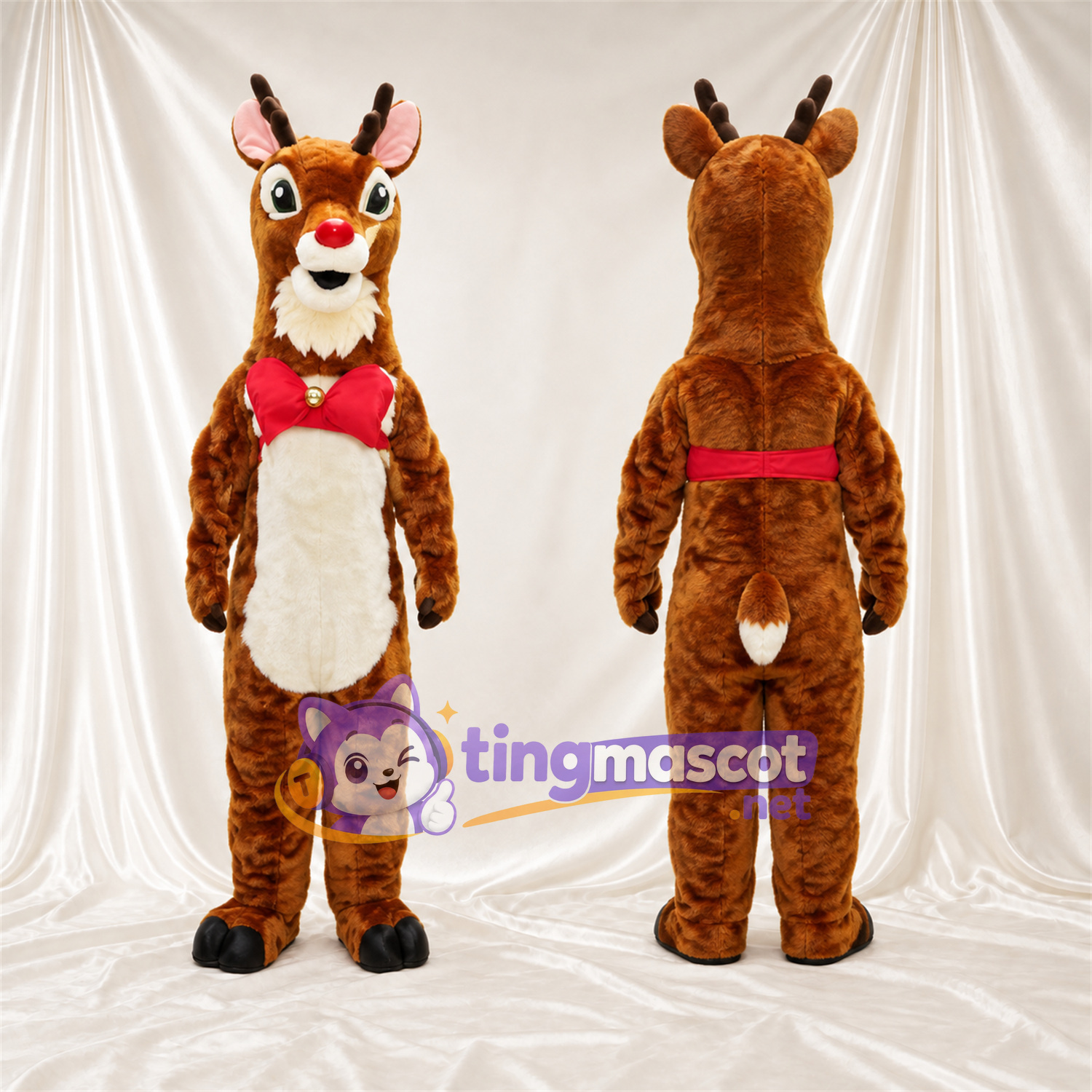 Costume de mascotte Cerf – marron – Harnais (rouge) Costume de mascotte Cerf – marron – Harnais (rouge)