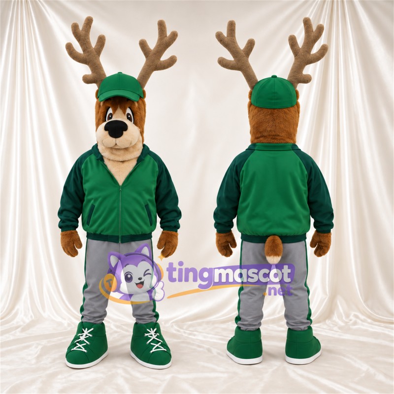 Costume de mascotte Cerf – marron – Veste (vert); Casquette