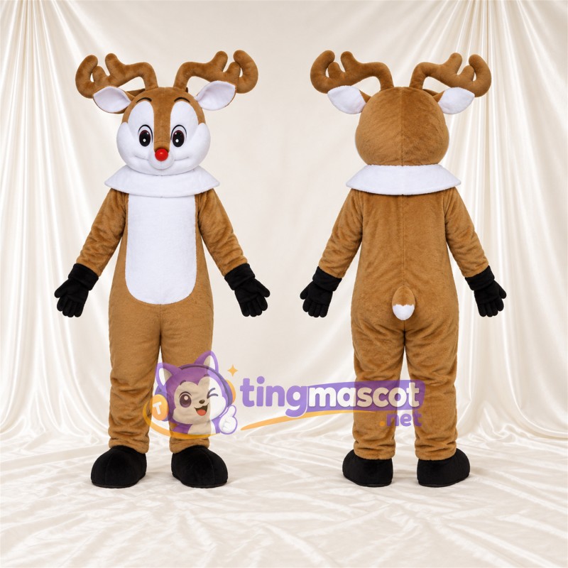 Costume de mascotte Cerf – marron – Écharpe (blanc)
