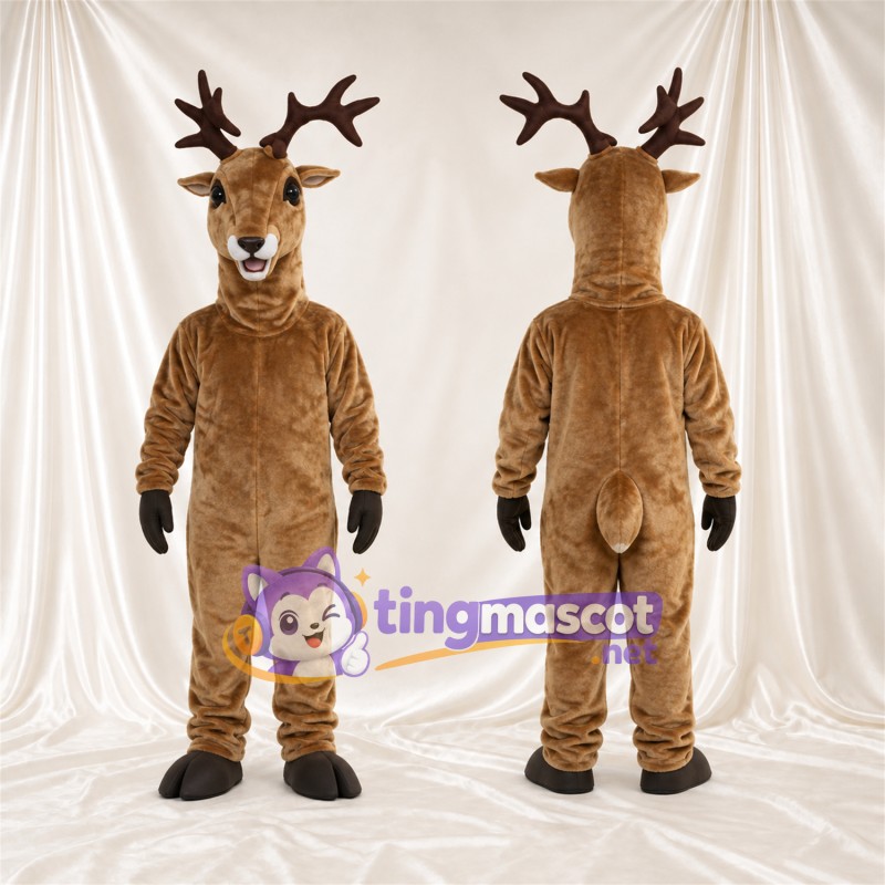 Brown Deer Mascot Costume - Brown Antlers and Black Gloves