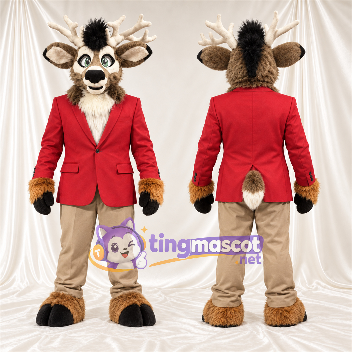 Costume de mascotte Cerf – marron – Veste (rouge); Pantalon (brun clair) Costume de mascotte Cerf – marron – Veste (rouge); Pantalon (brun clair)