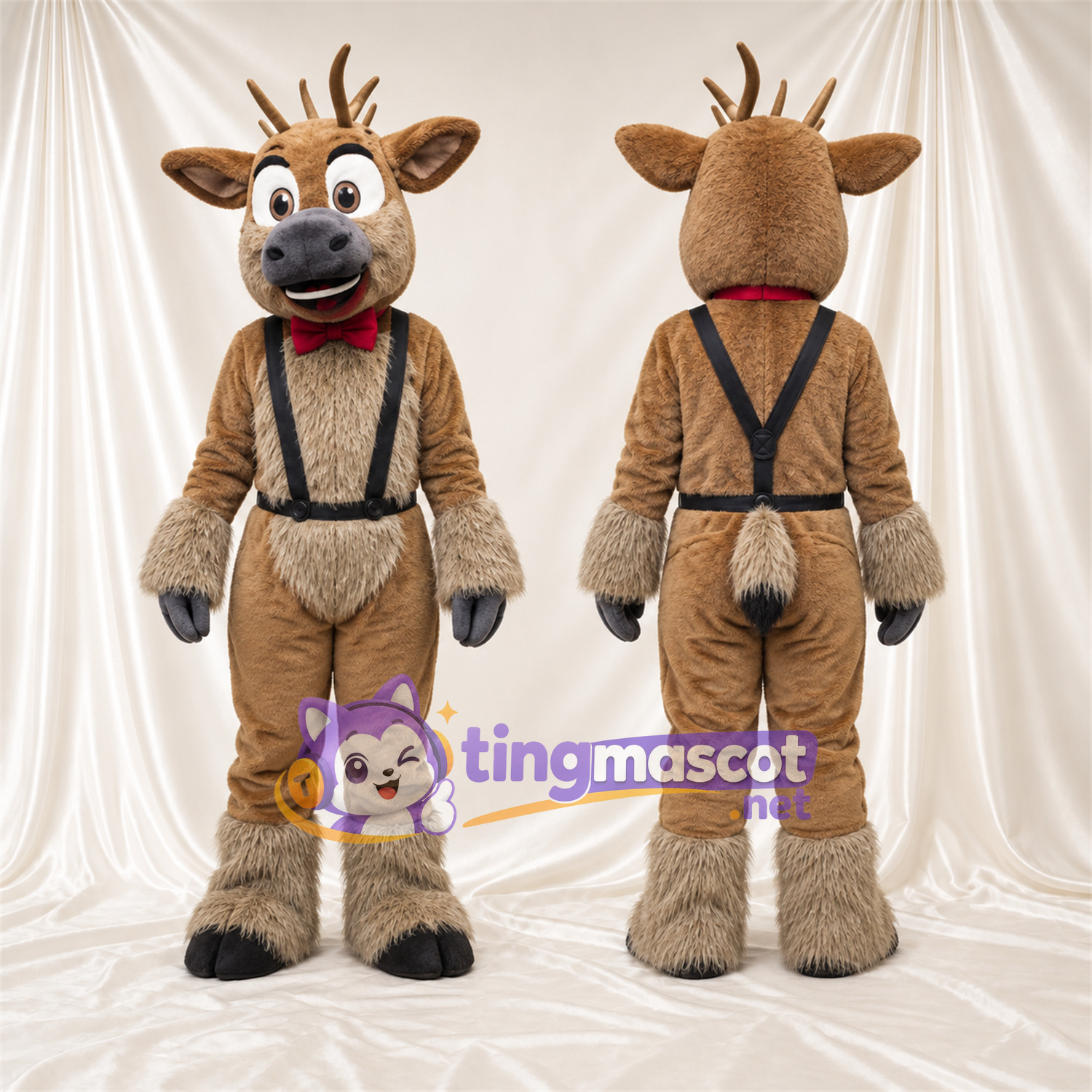 Brown Reindeer Mascot Costume - Brown Overalls Brown Reindeer Mascot Costume - Brown Overalls