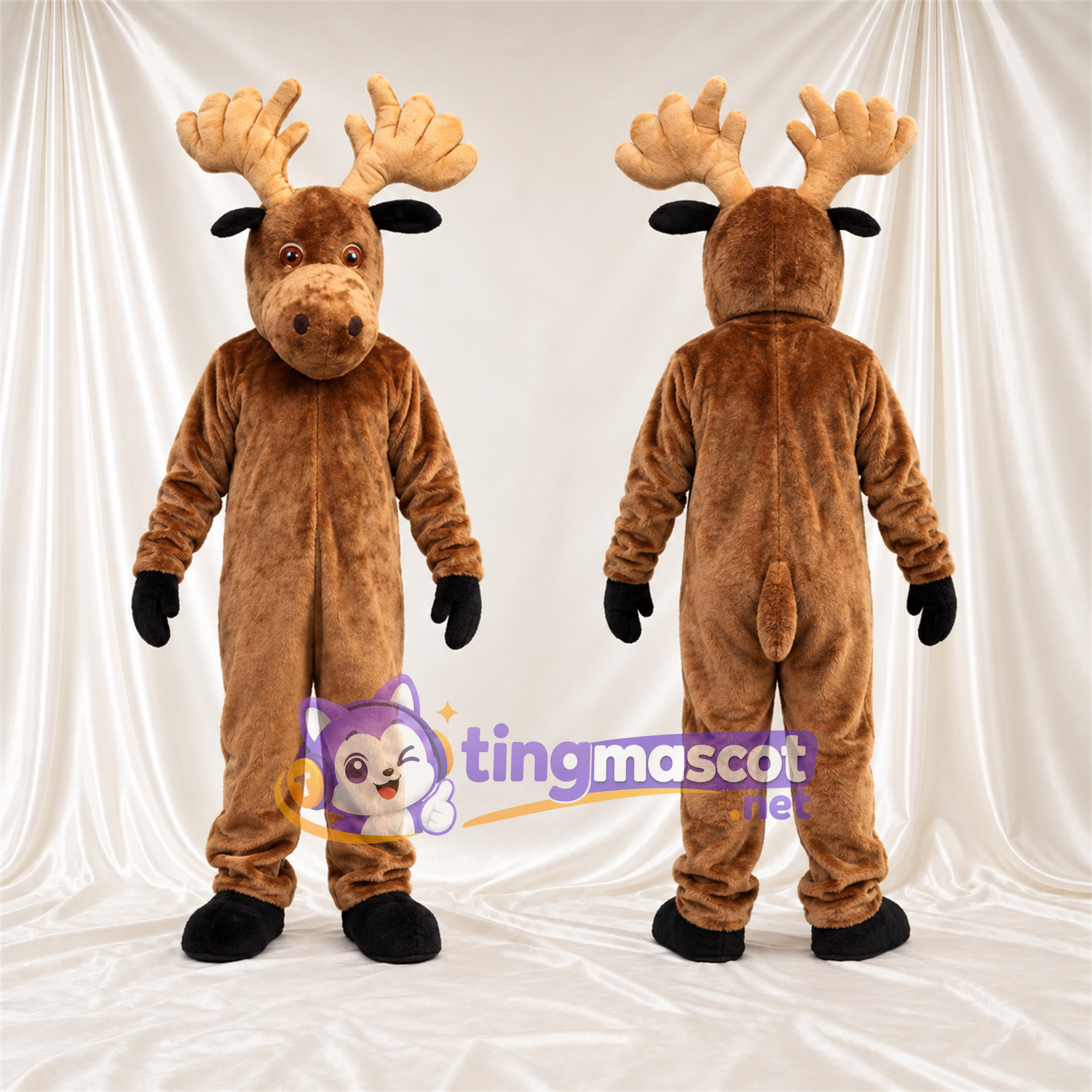 Costume de mascotte Cerf – marron – Bois; Gants (noir) Costume de mascotte Cerf – marron – Bois; Gants (noir)