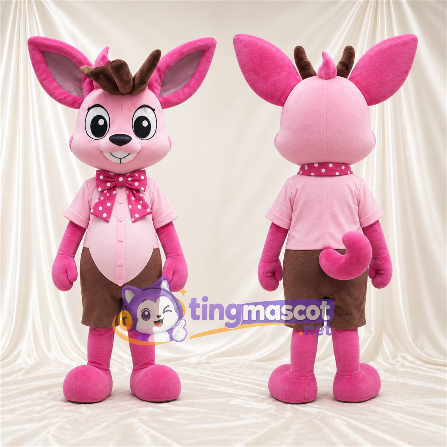 Costume de mascotte Cerf – rose – Chemise (rose); Short (marron) Costume de mascotte Cerf – rose – Chemise (rose); Short (marron)