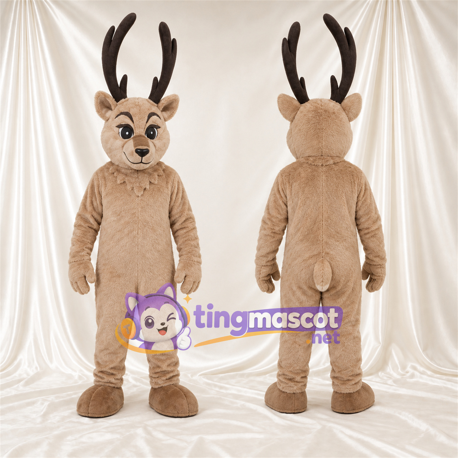 Costume de mascotte Renne – brun clair – Bois; Nez (noir) Costume de mascotte Renne – brun clair – Bois; Nez (noir)