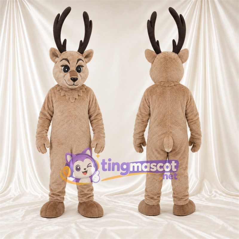 Costume de mascotte Renne – brun clair – Bois; Nez (noir)