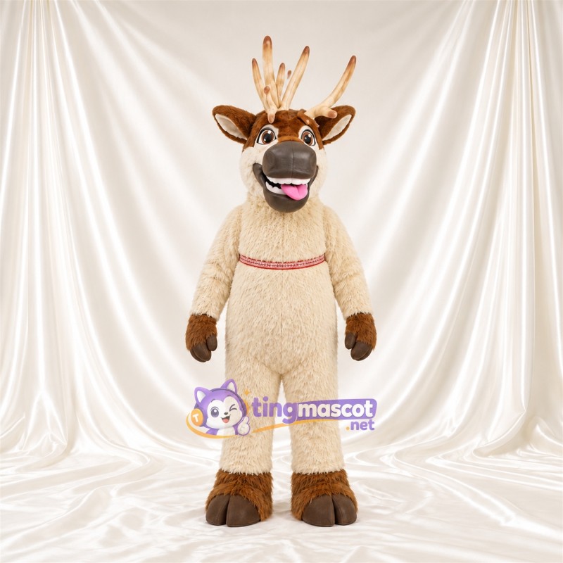 Brown Reindeer Mascot Costume - Cream Antlers and Pink Tongue