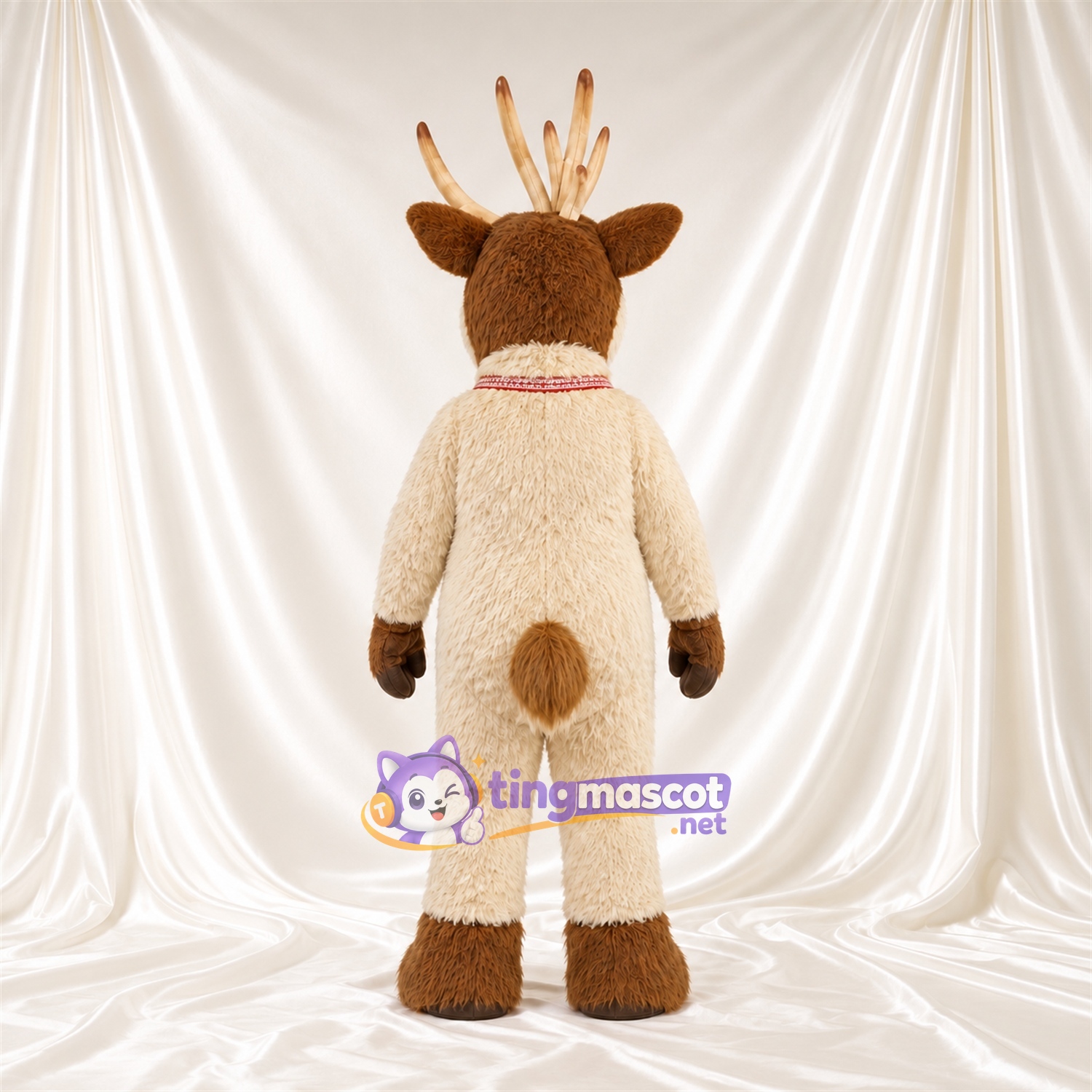 Brown Reindeer Mascot Costume - Cream Antlers and Pink Tongue Brown Reindeer Mascot Costume - Cream Antlers and Pink Tongue