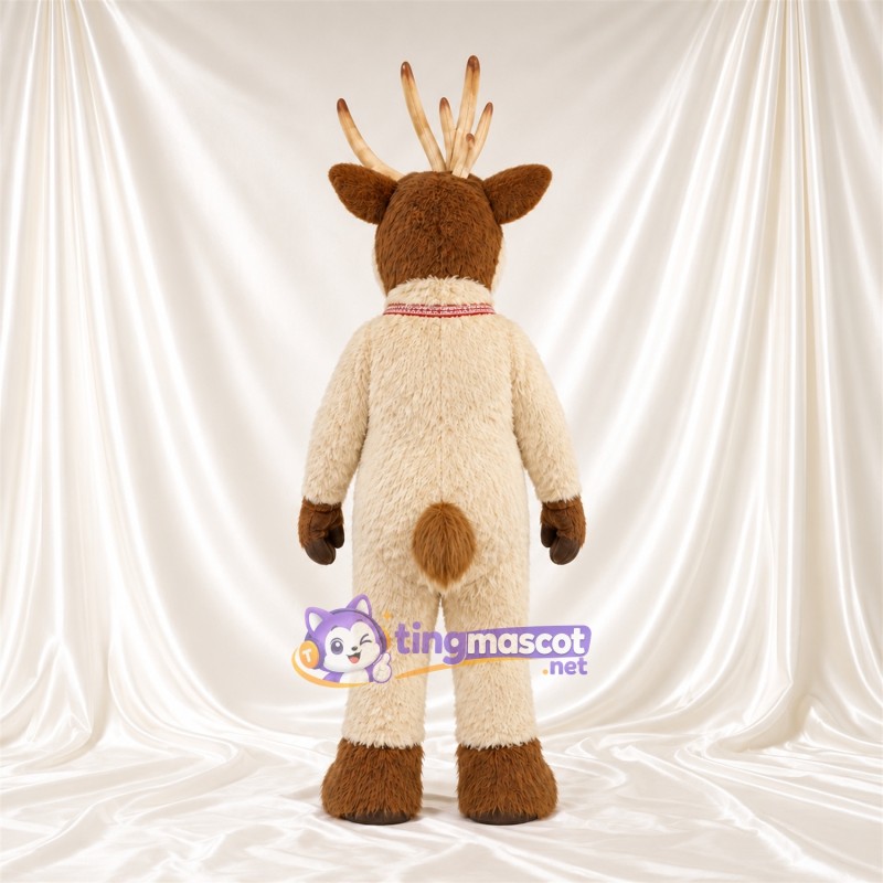 Brown Reindeer Mascot Costume - Cream Antlers and Pink Tongue Brown Reindeer Mascot Costume - Cream Antlers and Pink Tongue