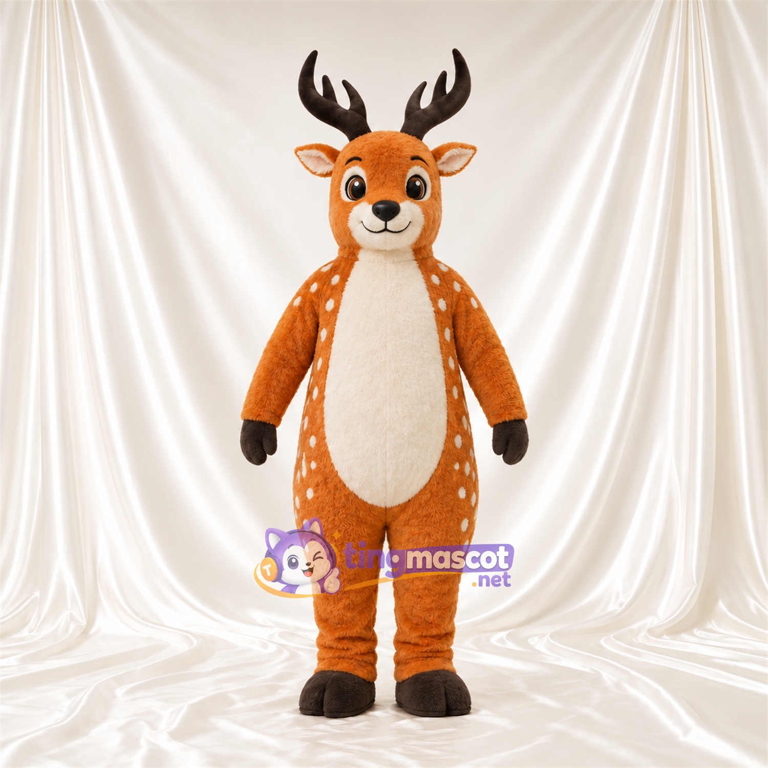 Brown Reindeer Mascot Costume - Black Antlers and White Spots