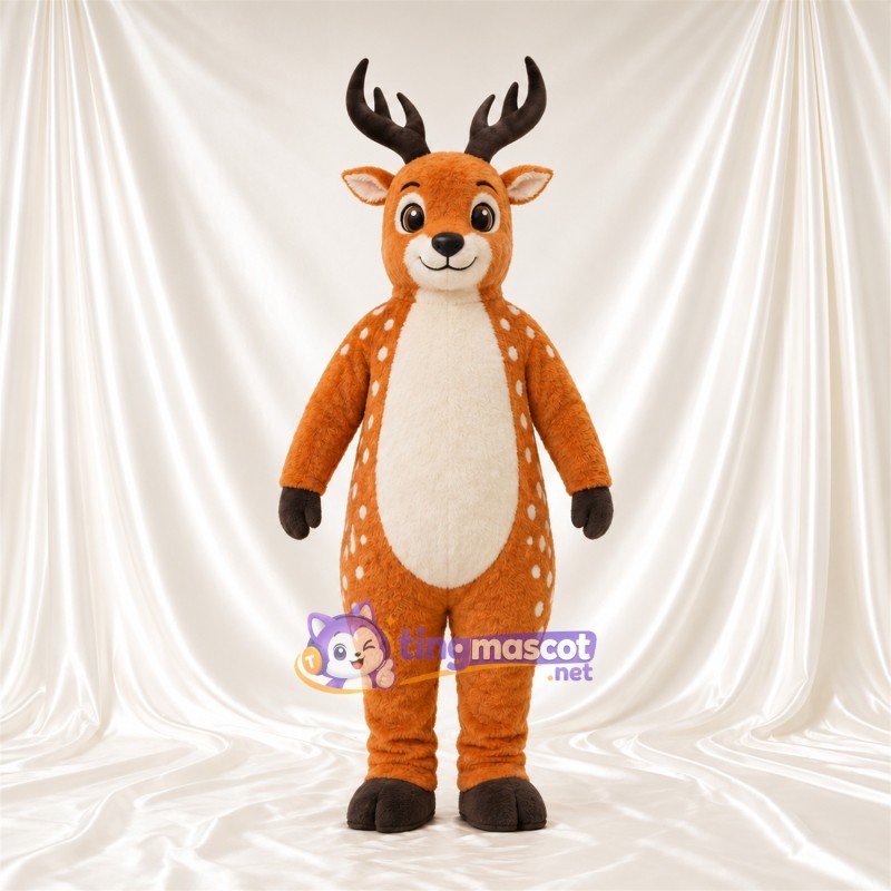 Brown Reindeer Mascot Costume - Black Antlers and White Spots Brown Reindeer Mascot Costume - Black Antlers and White Spots