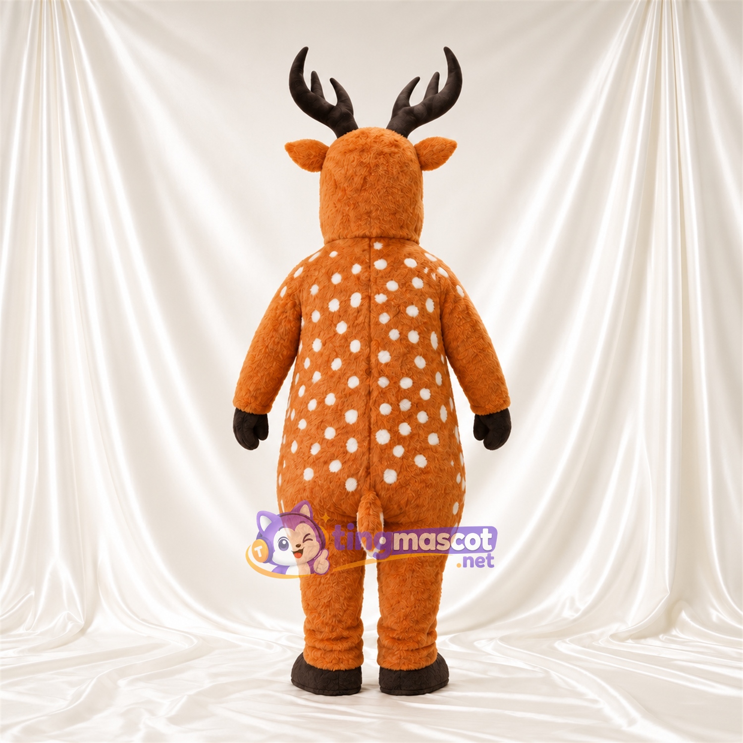 Brown Reindeer Mascot Costume - Black Antlers and White Spots