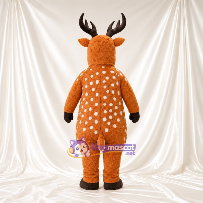 Brown Reindeer Mascot Costume - Black Antlers and White Spots