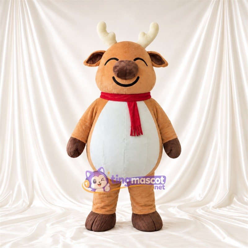Costume de mascotte Renne – brun clair – Écharpe (rouge); Ventre (blanc)