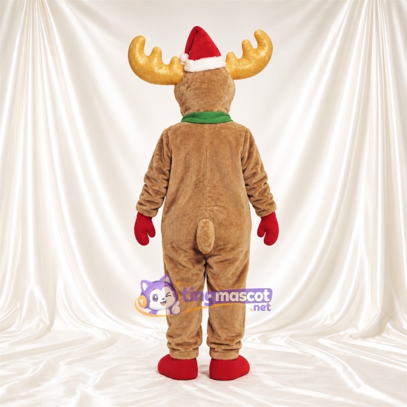 Costume de mascotte Renne – brun clair – Bonnet de Noël; Écharpe (vert) Costume de mascotte Renne – brun clair – Bonnet de Noël; Écharpe (vert)