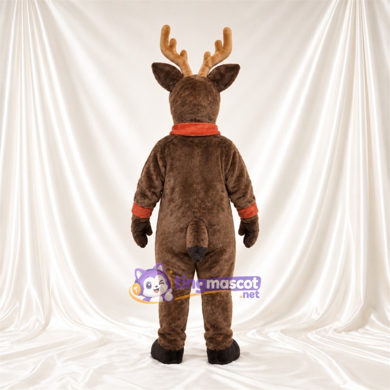 Brown Reindeer Mascot Costume - Cream Antlers and Red Collar Brown Reindeer Mascot Costume - Cream Antlers and Red Collar