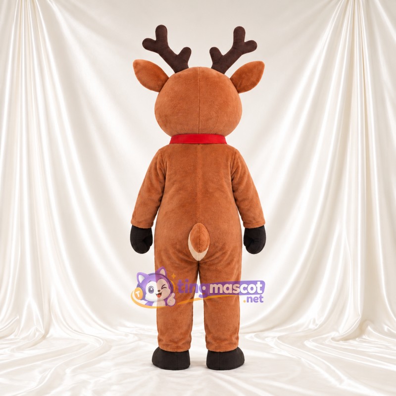 Brown Reindeer Mascot Costume - Bell Collar, Cream Belly and Brown Antlers Brown Reindeer Mascot Costume - Bell Collar, Cream Belly and Brown Antlers