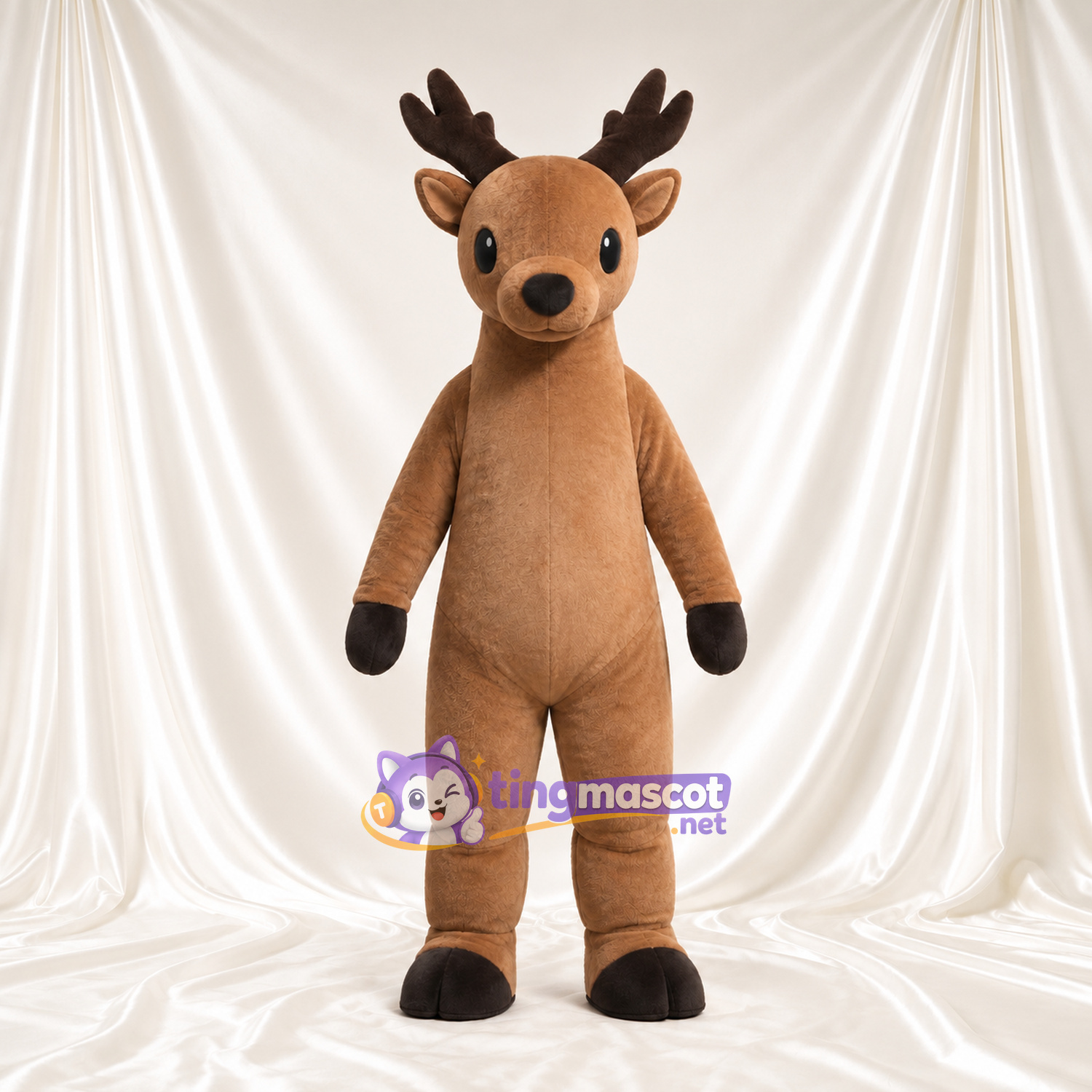 Costume de mascotte Renne – brun clair – Bois (marron); Gants (noir) Costume de mascotte Renne – brun clair – Bois (marron); Gants (noir)