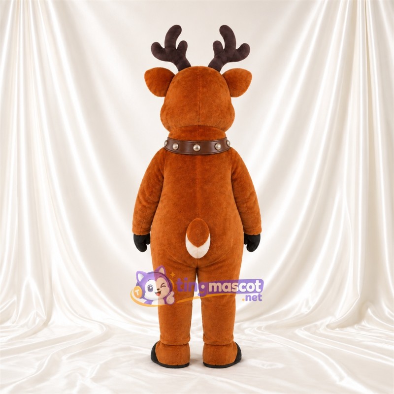 Brown Reindeer Mascot Costume - Bell Collar and Red Bow Brown Reindeer Mascot Costume - Bell Collar and Red Bow