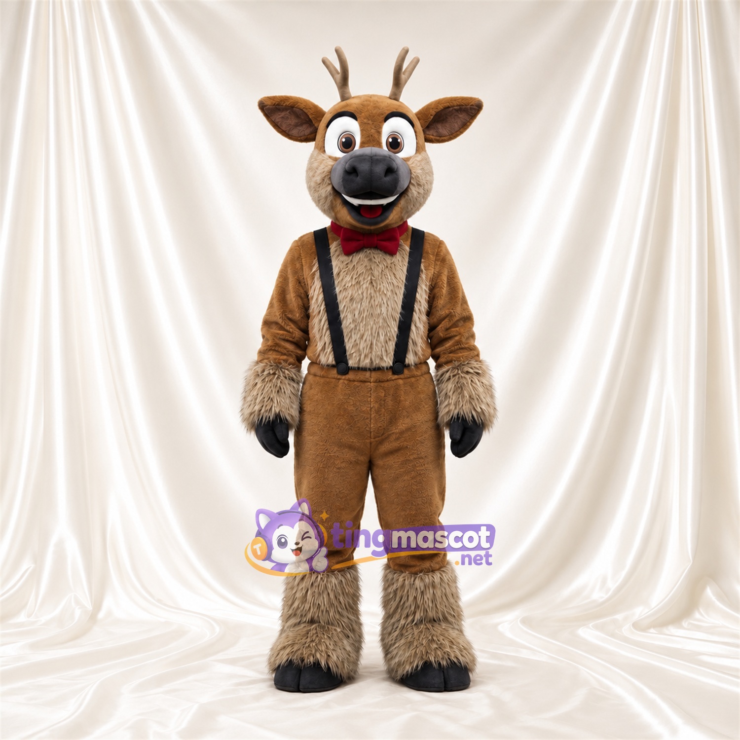 Brown Reindeer Mascot Costume - Brown Overalls Brown Reindeer Mascot Costume - Brown Overalls