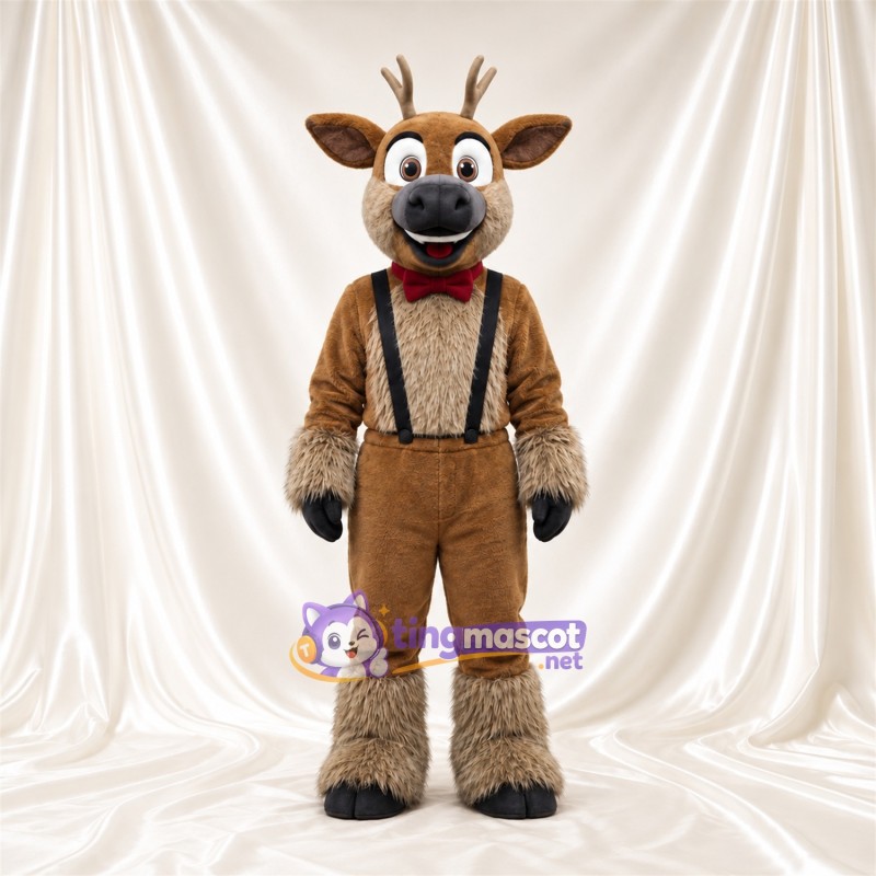 Brown Reindeer Mascot Costume - Brown Overalls Brown Reindeer Mascot Costume - Brown Overalls