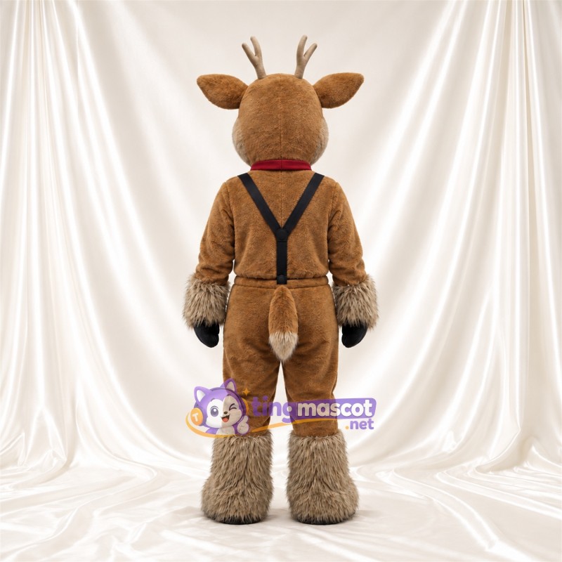 Brown Reindeer Mascot Costume - Brown Overalls Brown Reindeer Mascot Costume - Brown Overalls