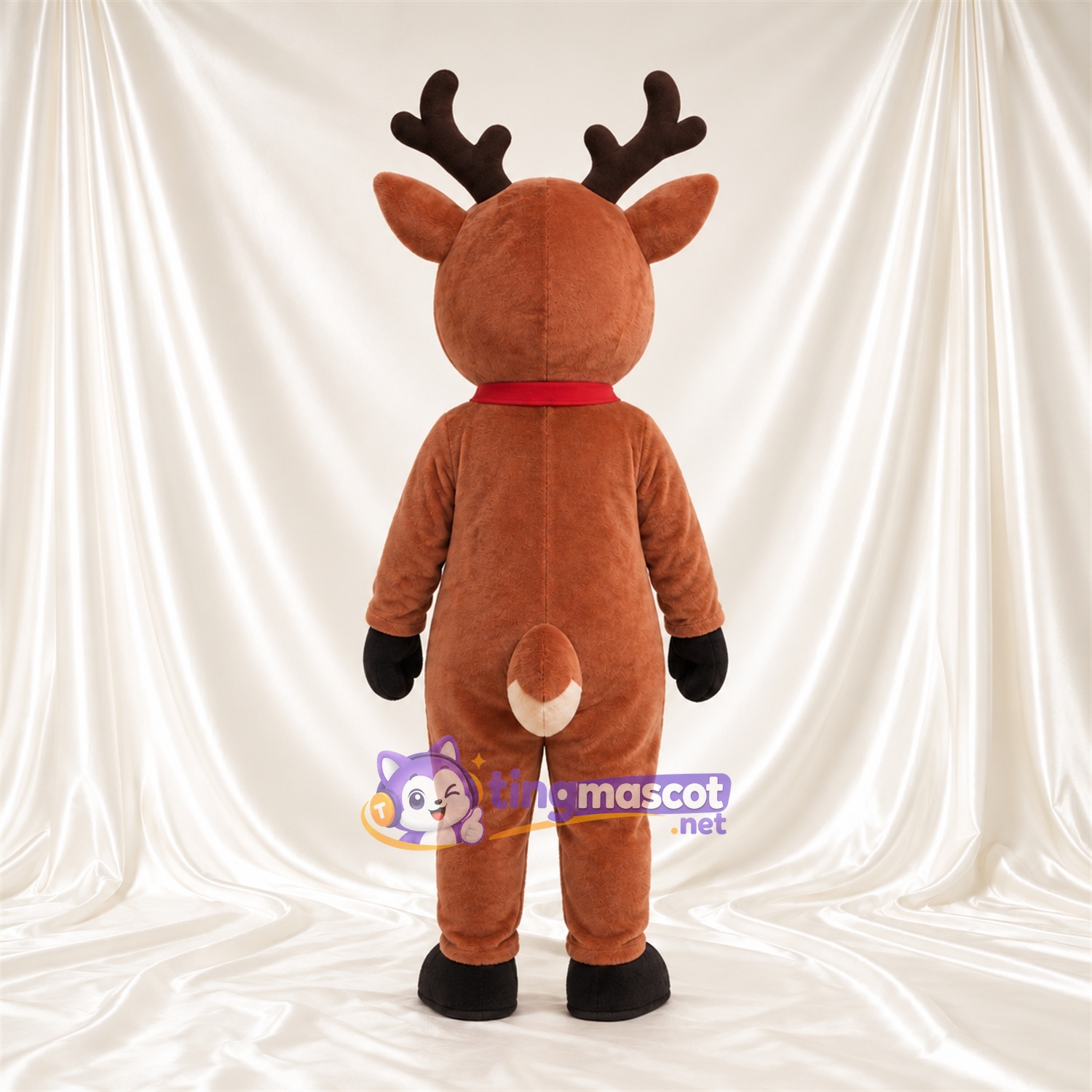 Brown Reindeer Mascot Costume - Bell Collar, Cream Belly and Brown Antlers Brown Reindeer Mascot Costume - Bell Collar, Cream Belly and Brown Antlers