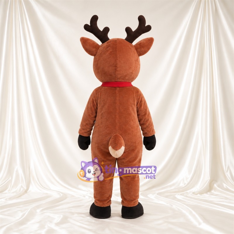 Brown Reindeer Mascot Costume - Bell Collar, Cream Belly and Brown Antlers Brown Reindeer Mascot Costume - Bell Collar, Cream Belly and Brown Antlers