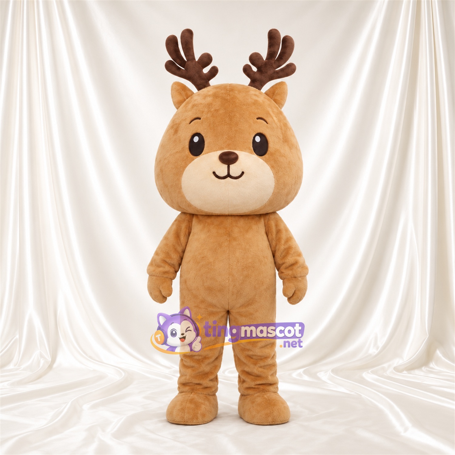 Costume de mascotte Renne – brun clair – Bois (marron); Museau (crème) Costume de mascotte Renne – brun clair – Bois (marron); Museau (crème)