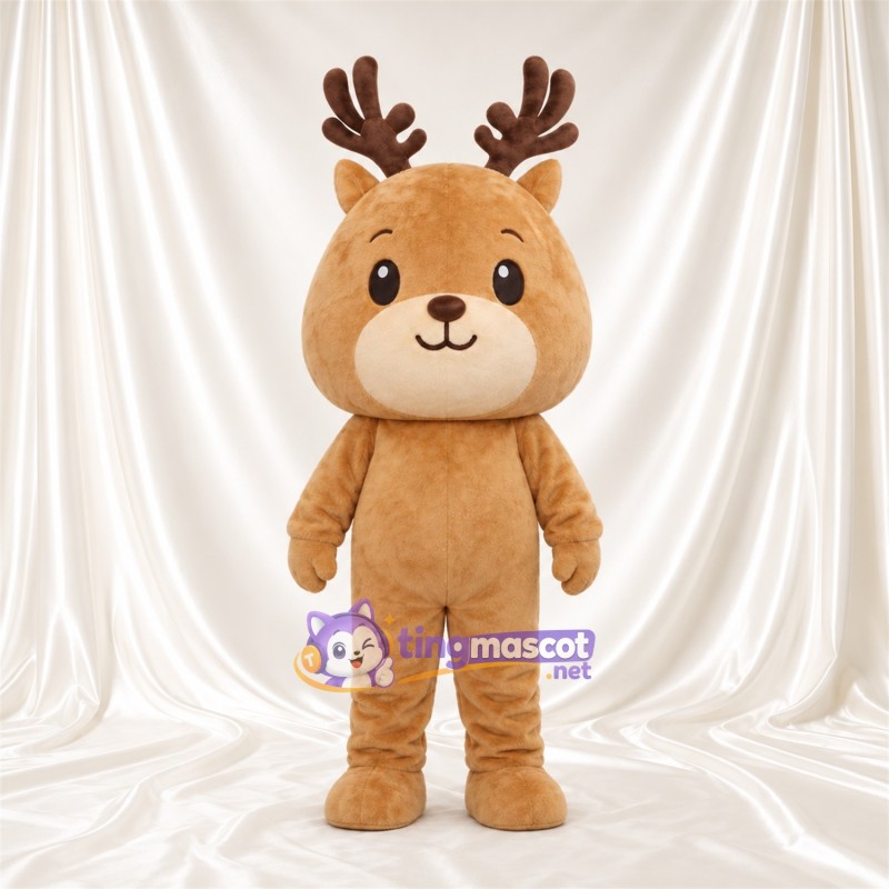 Costume de mascotte Renne – brun clair – Bois (marron); Museau (crème)