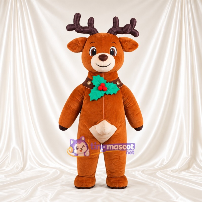 Costume de mascotte Renne – marron – Collier de houx Costume de mascotte Renne – marron – Collier de houx