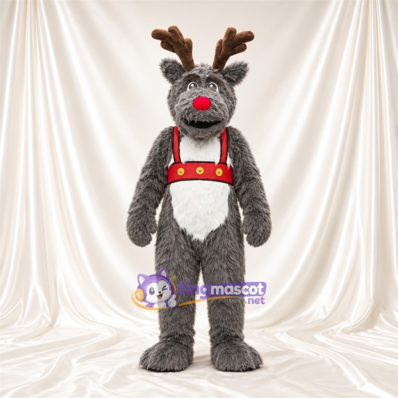 Costume de mascotte Renne – gris – Harnais (rouge) Costume de mascotte Renne – gris – Harnais (rouge)
