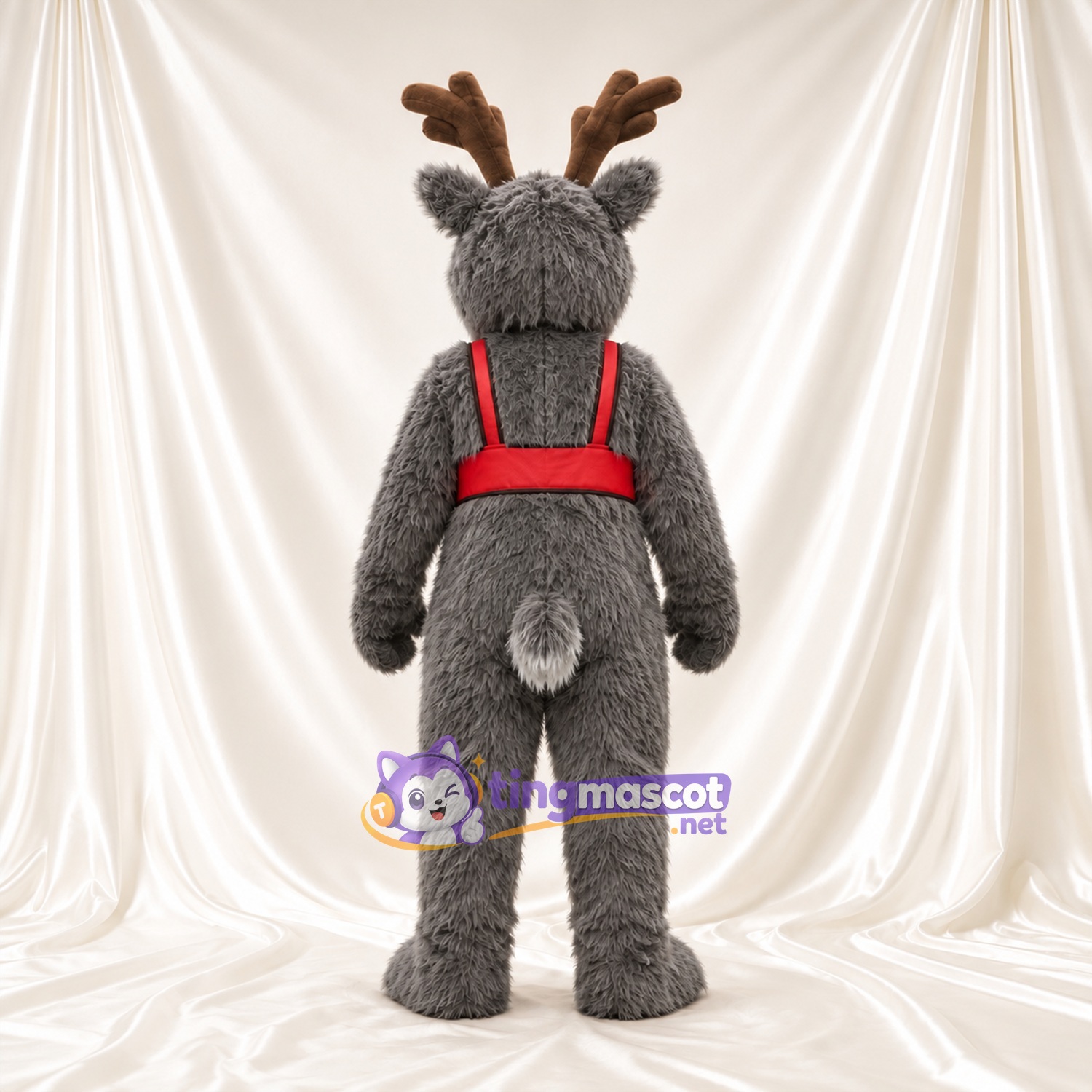 Costume de mascotte Renne – gris – Harnais (rouge) Costume de mascotte Renne – gris – Harnais (rouge)