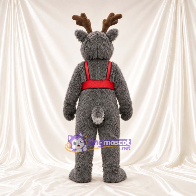 Costume de mascotte Renne – gris – Harnais (rouge) Costume de mascotte Renne – gris – Harnais (rouge)