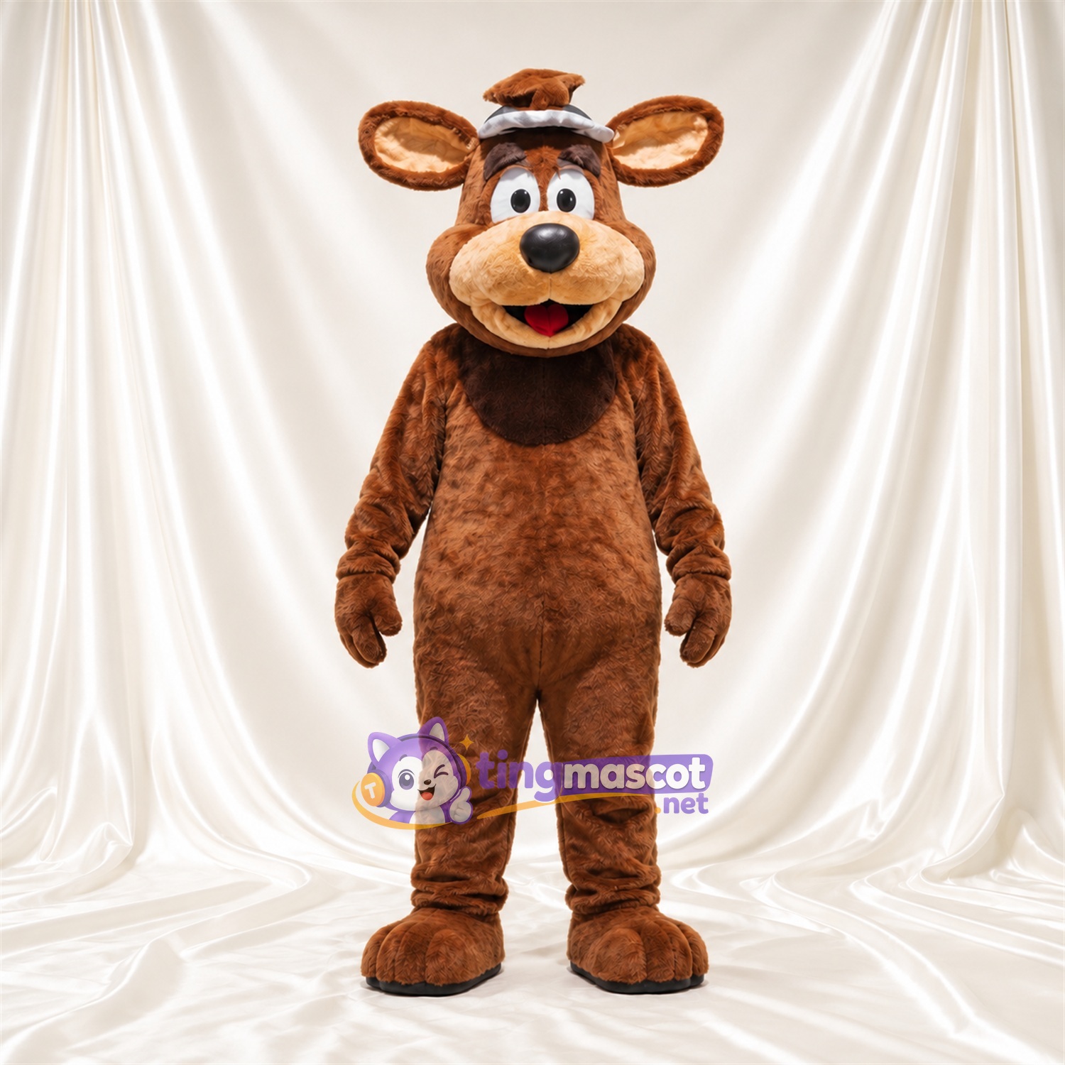 Maskottchenkostüm Bär – braun – Zylinder (grau) Maskottchenkostüm Bär – braun – Zylinder (grau)