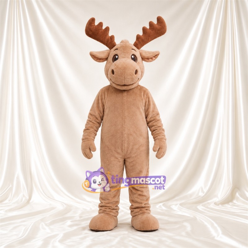 Costume de mascotte Élan – brun clair – Bois (marron); Museau (brun clair) Costume de mascotte Élan – brun clair – Bois (marron); Museau (brun clair)