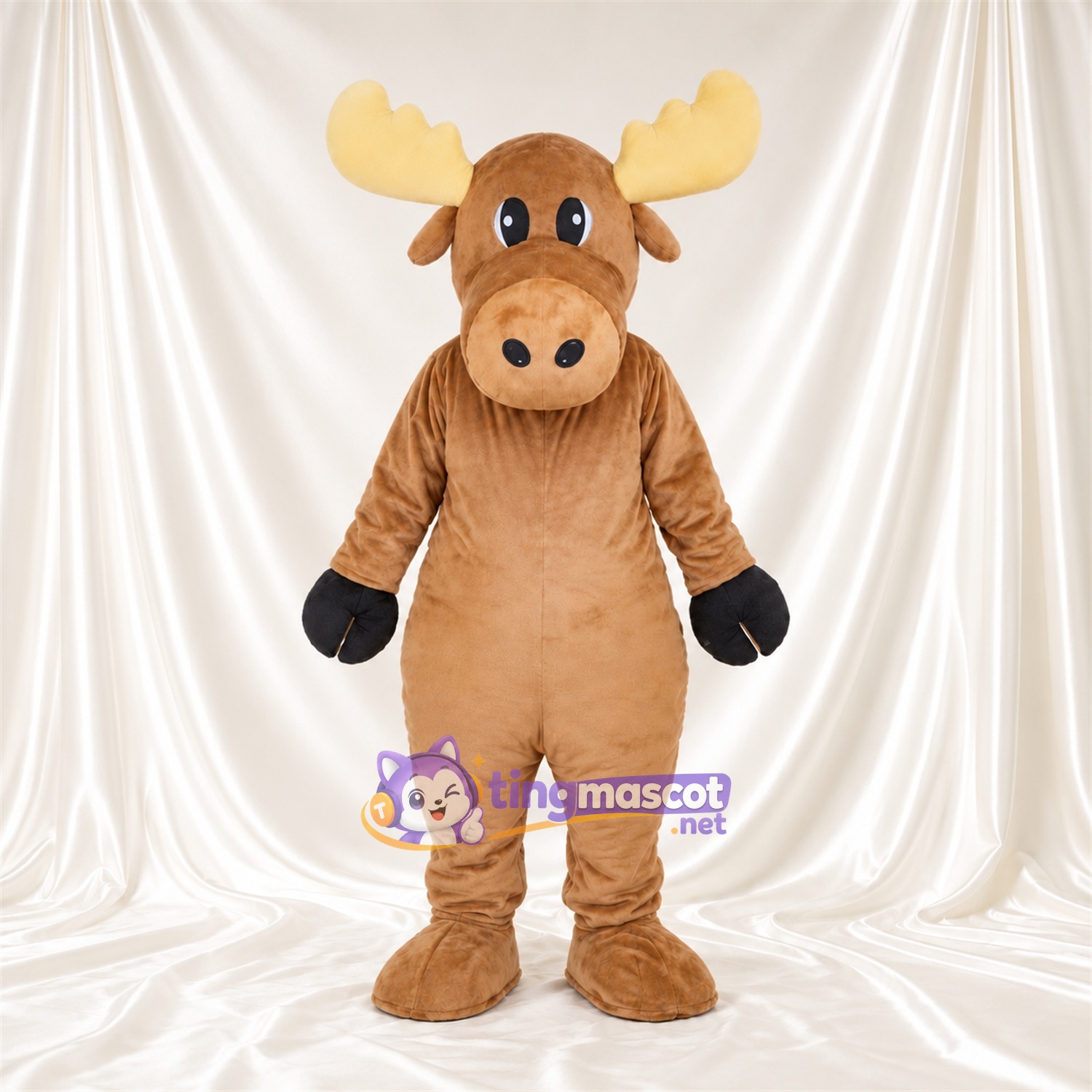Costume de mascotte Élan – brun clair – Bois (jaune); Gants (noir) Costume de mascotte Élan – brun clair – Bois (jaune); Gants (noir)