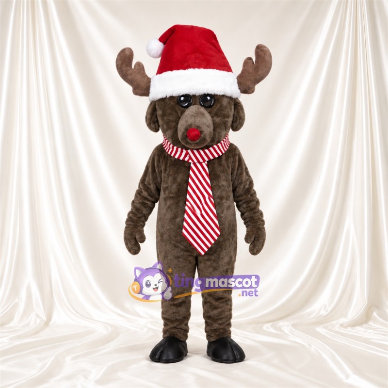 Costume de mascotte Élan – marron – Bonnet de Noël; Écharpe Costume de mascotte Élan – marron – Bonnet de Noël; Écharpe