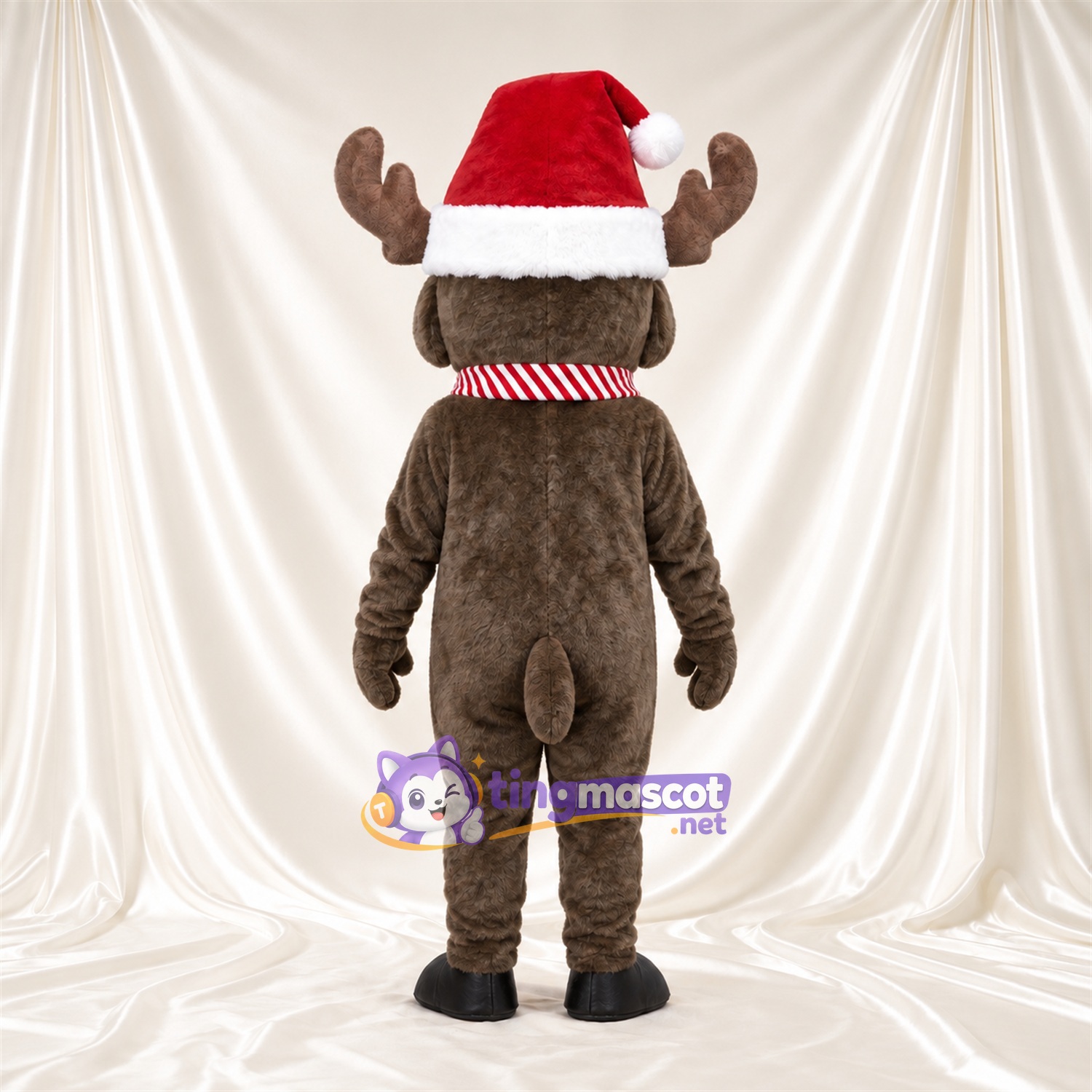 Costume de mascotte Élan – marron – Bonnet de Noël; Écharpe Costume de mascotte Élan – marron – Bonnet de Noël; Écharpe