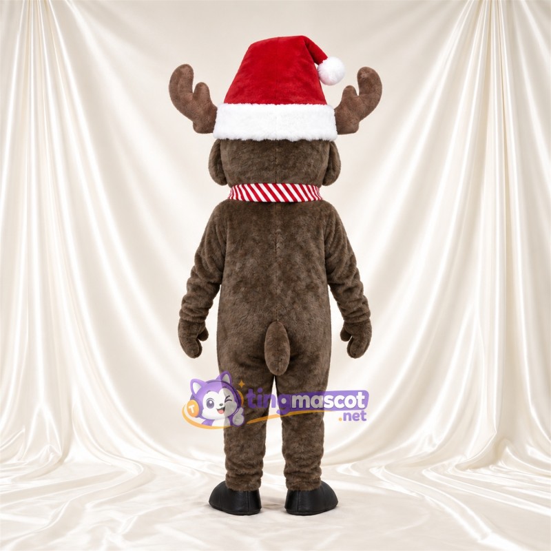 Costume de mascotte Élan – marron – Bonnet de Noël; Écharpe Costume de mascotte Élan – marron – Bonnet de Noël; Écharpe