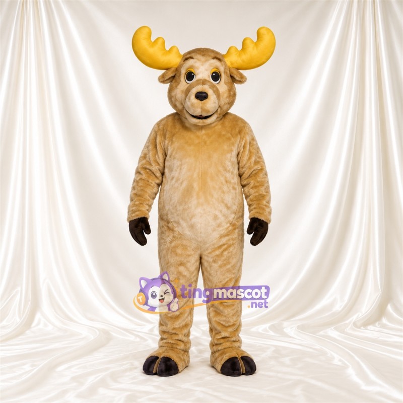 Costume de mascotte Élan – brun clair – Bois (jaune); Sabots (noir) Costume de mascotte Élan – brun clair – Bois (jaune); Sabots (noir)