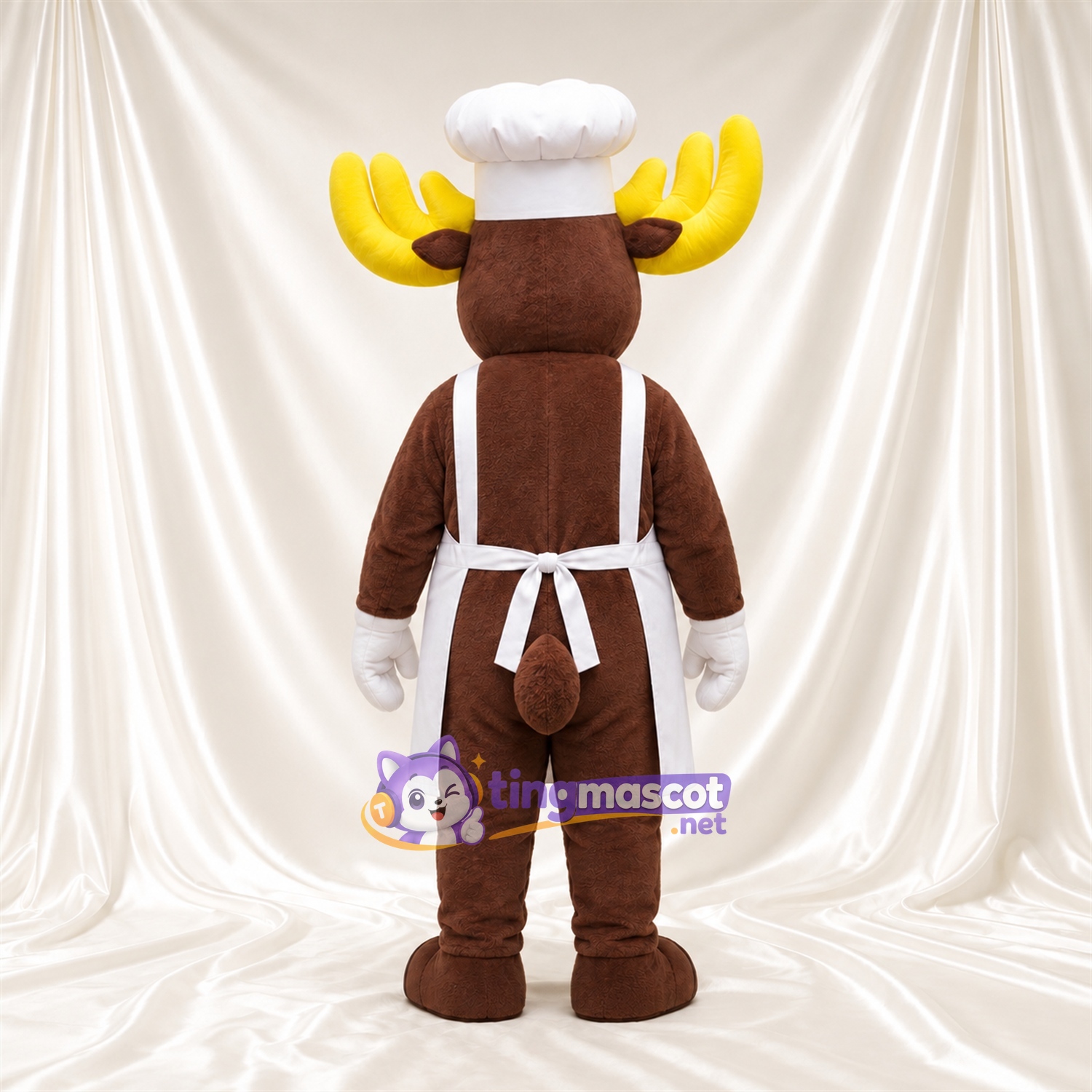 Costume de mascotte Élan – marron – Toque de chef; Tablier (blanc) Costume de mascotte Élan – marron – Toque de chef; Tablier (blanc)