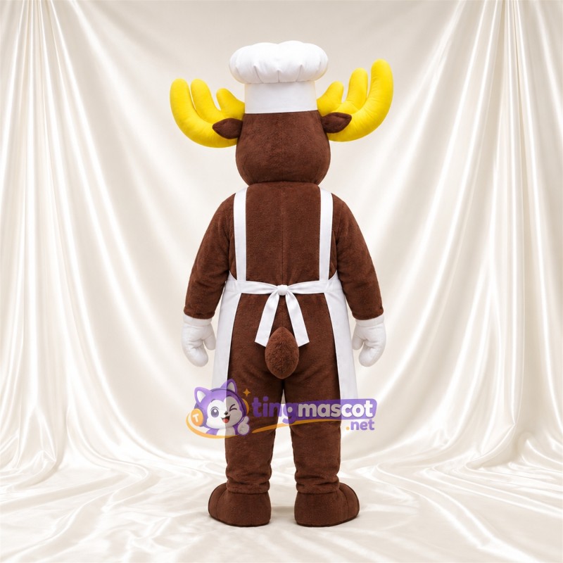 Costume de mascotte Élan – marron – Toque de chef; Tablier (blanc) Costume de mascotte Élan – marron – Toque de chef; Tablier (blanc)