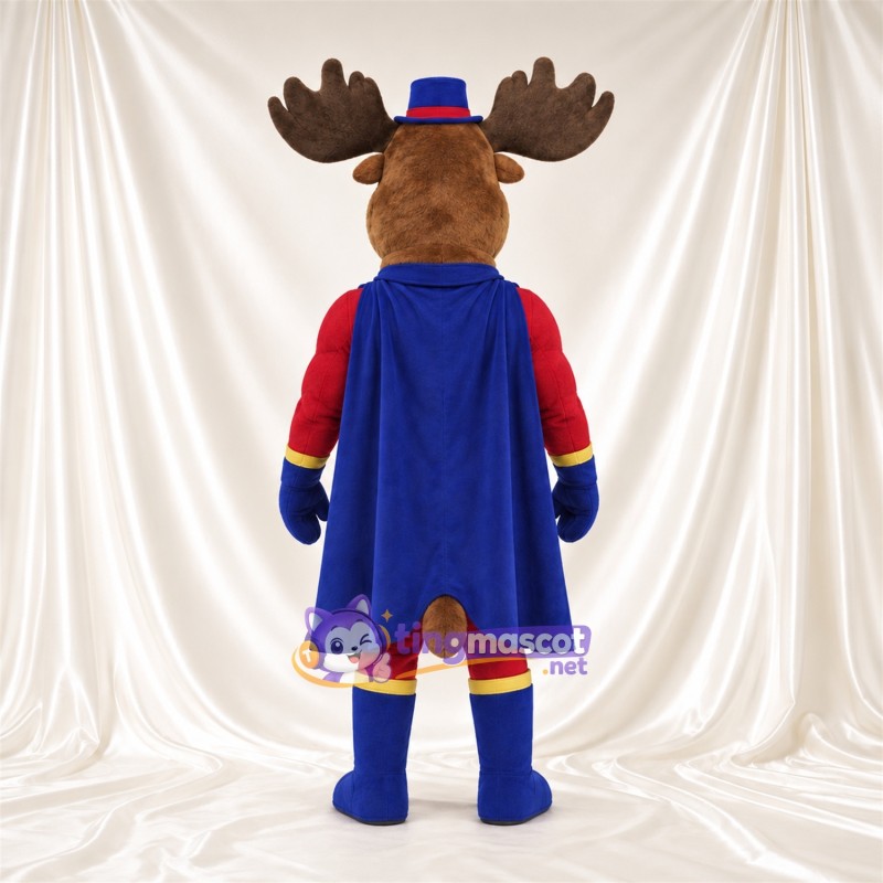 Maskottchenkostüm Elch – braun – Anzug; Umhang (blau) Maskottchenkostüm Elch – braun – Anzug; Umhang (blau)