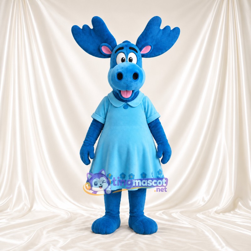 Blue Moose Mascot Costume - Blue Dress Blue Moose Mascot Costume - Blue Dress